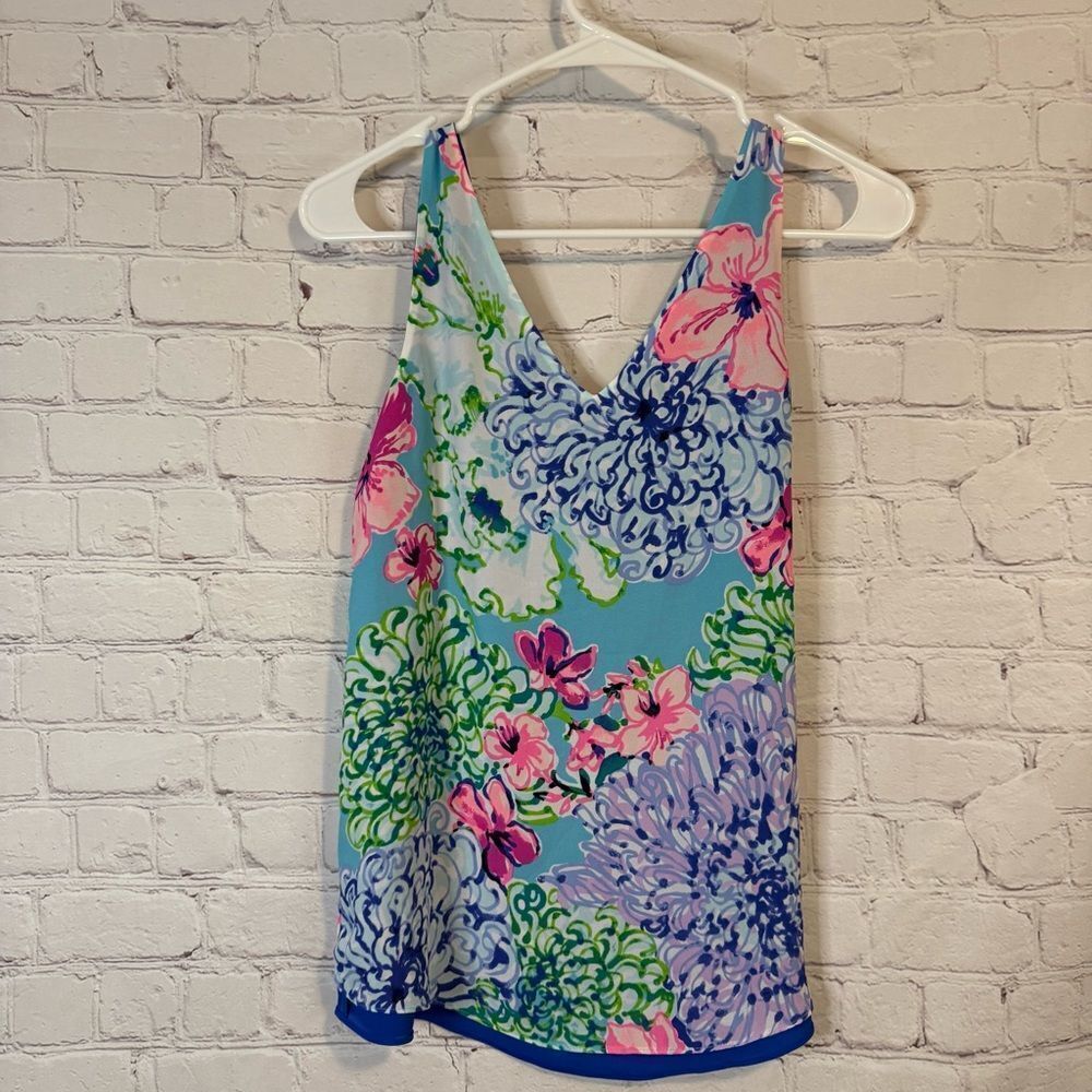Lilly Pulitzer Reversible Blue and Pink Floral Tank Top - Picture 4 of 7